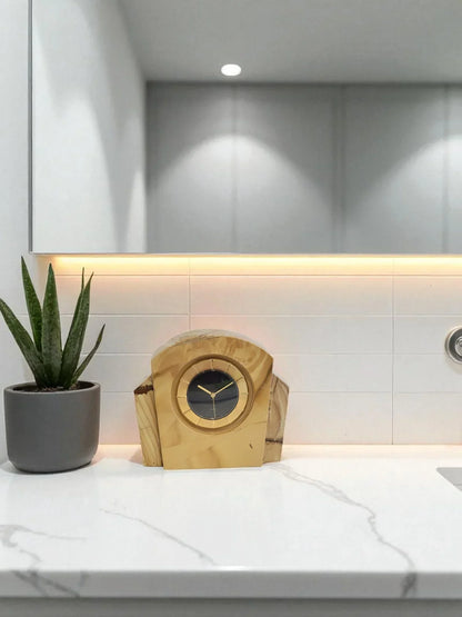 Teakwood Marble Desk Clock with World Movement - Nature Home Decor