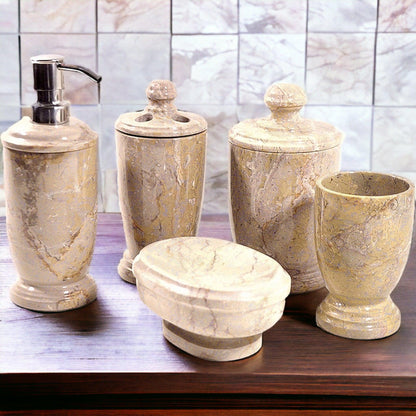 Sahara Beige Marble 5-Piece Bathroom Accessory Set of Atlantic Collection - Nature Home Decor
