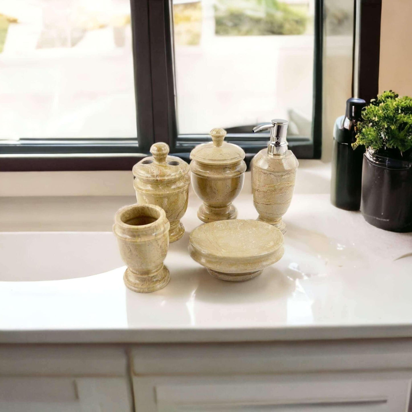 5 Piece Bathroom Set | Beige Marble - Nature Home Decor