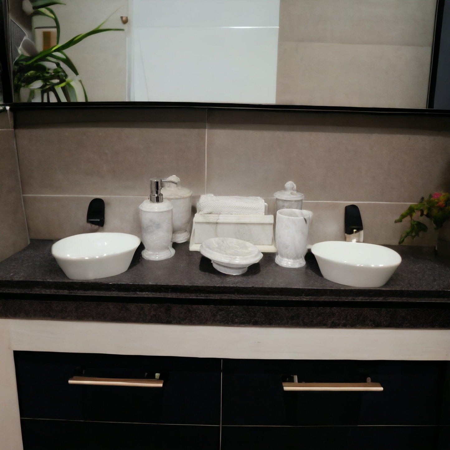 Bath Accessory Sets - White Marble Bathroom - Nature Home Decor