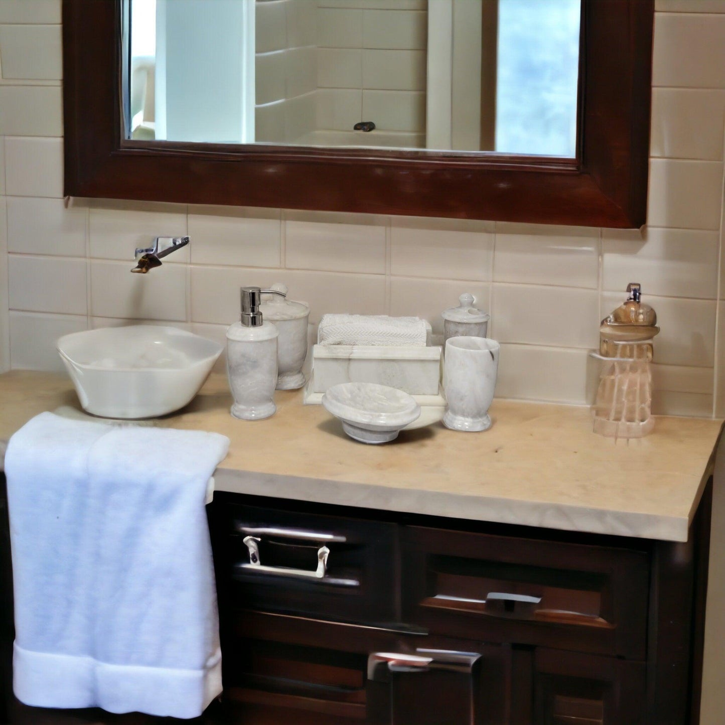 Bath Accessory Sets - White Marble Bathroom - Nature Home Decor