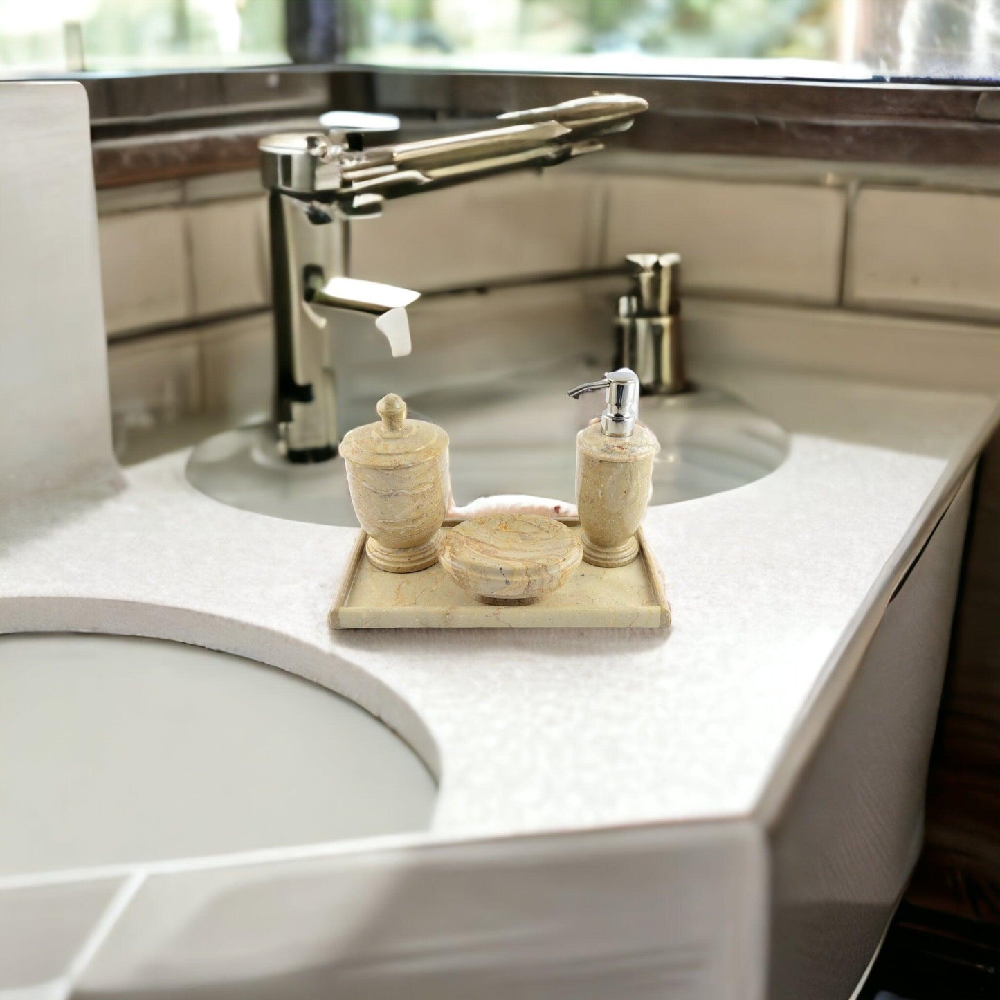 Bathroom Set of Sahara Beige Marble - Nature Home Decor