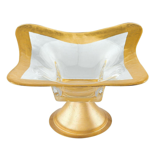Square Crystal Glass Bowl With Genuine Gold Leaf Design - Nature Home Decor