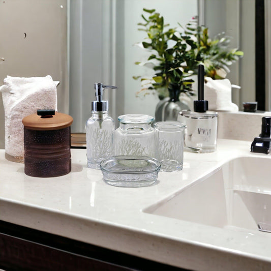 Clear 4-Piece Bathroom Accessory Set | Arctic Collection - Nature Home Decor
