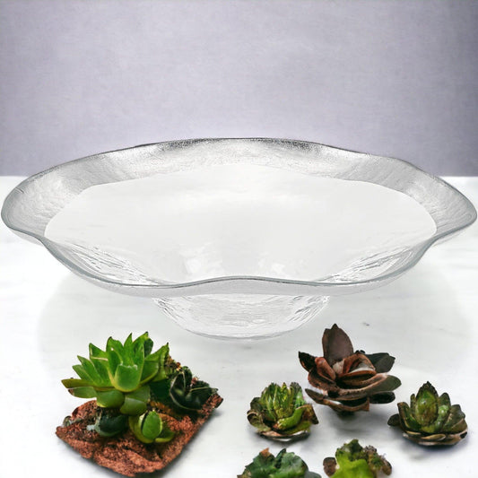 Crystal Glass Wave Bowl with Silver Leaf Pattern - Nature Home Decor
