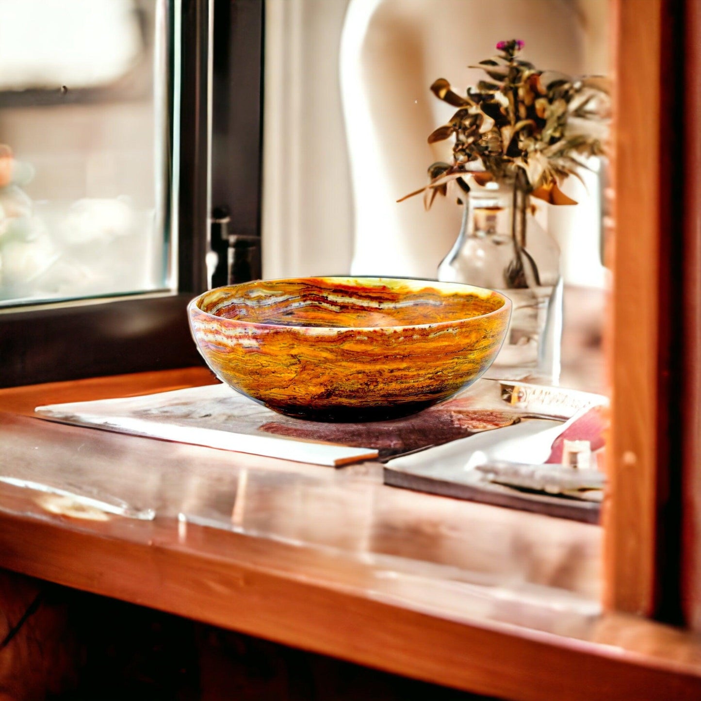 Decorative Fruit Bowl | Multi Brown Onyx 12 inch - Nature Home Decor