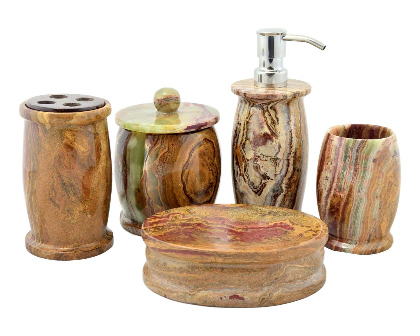 Decorative Jars | Cotton Balls Holder of Multi brown Onyx - Nature Home Decor