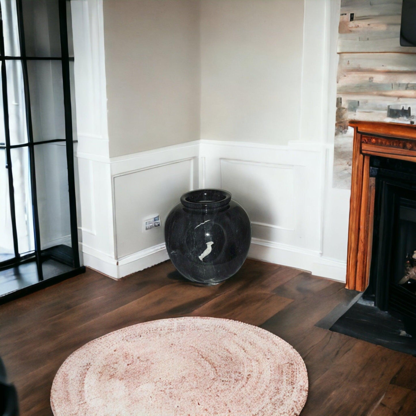 Decorative Vase of Black Marble | 12 inch Round - Nature Home Decor