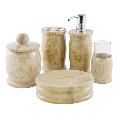Elegant Bathroom Accessory Set of Sahara Beige Marble - Pacific Collection - Nature Home Decor