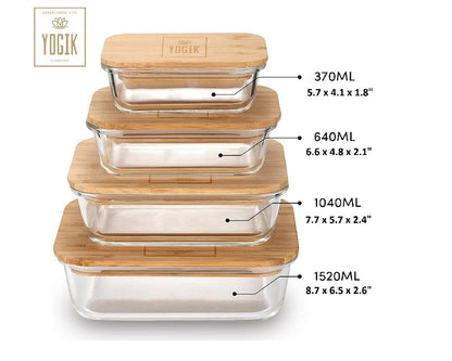 Food Storage Containers | Set of 4 Glass with Insulated Bamboo Covers - Nature Home Decor