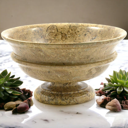 Fossil Stone Pedestal Fruit Bowl of Classic Design - Nature Home Decor