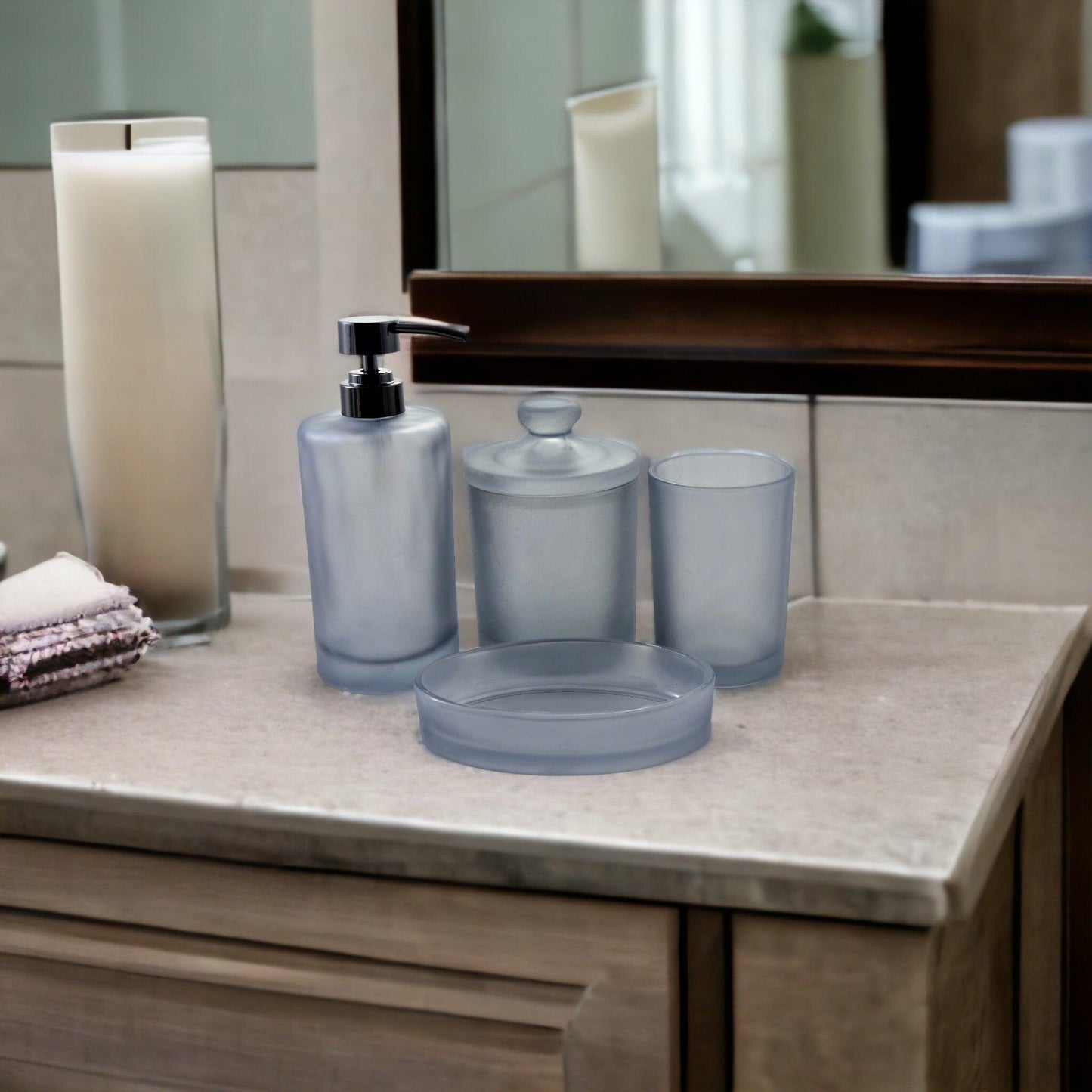 Frosted Glass 4-Piece Bathroom Accessory Set | Cloud Collection - Nature Home Decor