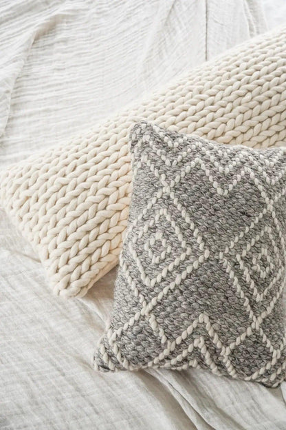 Handwoven Grey Diamond Pillow Covers - Nature Home Decor