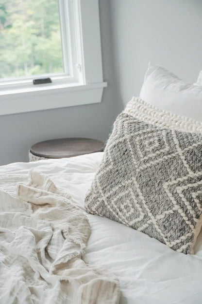 Handwoven Grey Diamond Pillow Covers - Nature Home Decor
