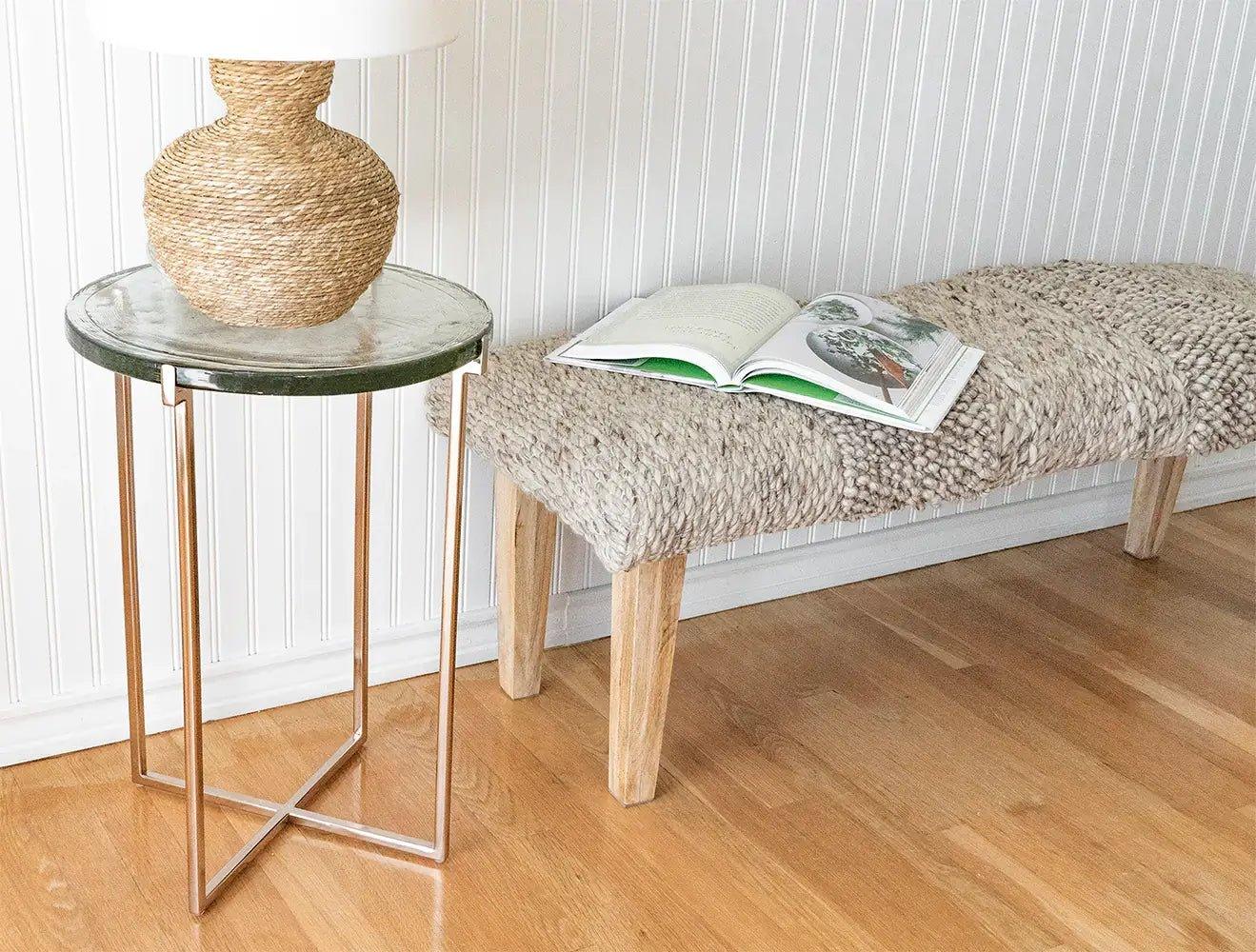 Handwoven Textured Taupe Dining Bench - Nature Home Decor