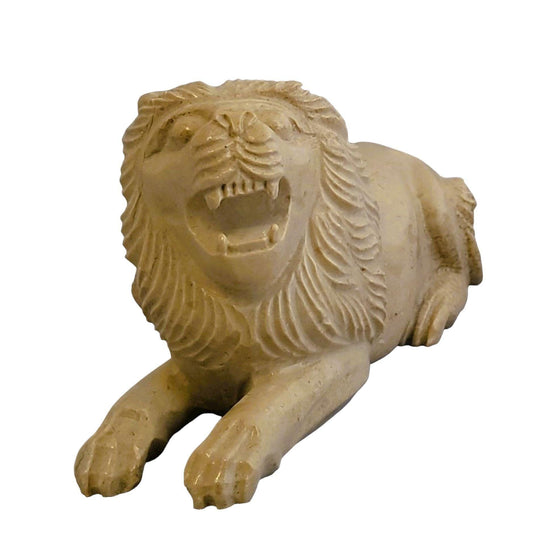 Lion Sculpture Hand Crafted from Sahara Beige Marble - Nature Home Decor