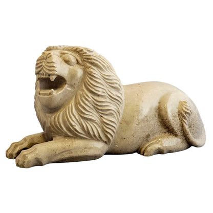 Lion Sculpture Hand Crafted from Sahara Beige Marble - Nature Home Decor