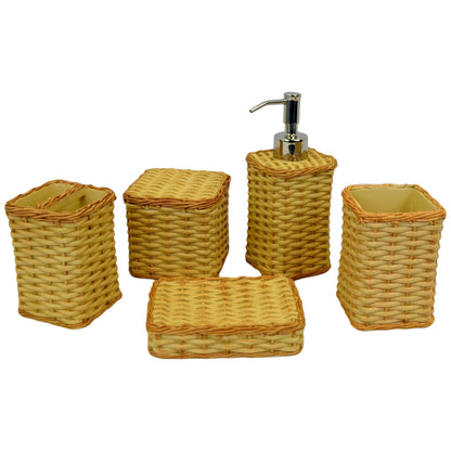Luxury Bathroom Accessory Set in Weave Pattern - Nature Home Decor