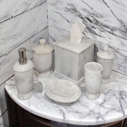 White Bathroom Accessories Set - Six Piece Marble Bathroom Set of Atlantic Collection - Nature Home Decor