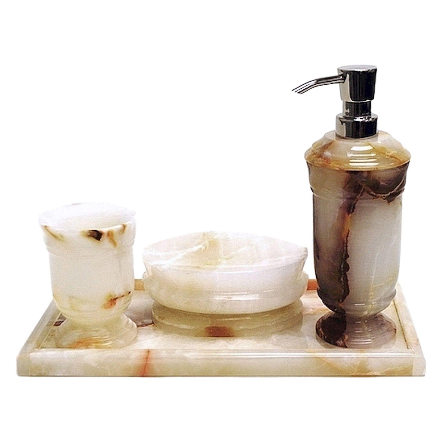 Marble Bath Set | White Onyx 4 Piece Set with Vanity Tray - Nature Home Decor