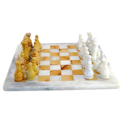 White & Teakwood Marble Chess Set - Nature Home Decor
