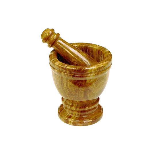 Marble Mortar and Pestle Crafted from Multi Brown Onyx - Nature Home Decor