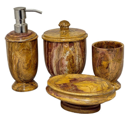 Multi Brown Onyx 4 Piece Bathroom Accessory Set - Nature Home Decor