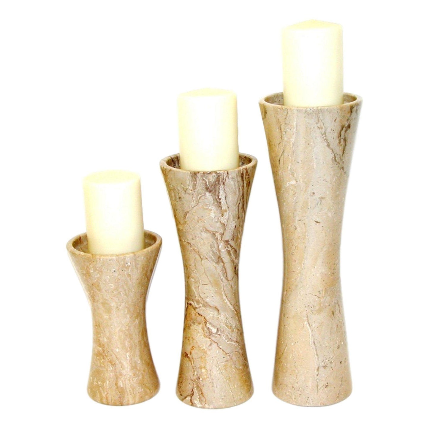 Sahara Beige Marble Pillar Candle Holder Set - Nature Home Decor