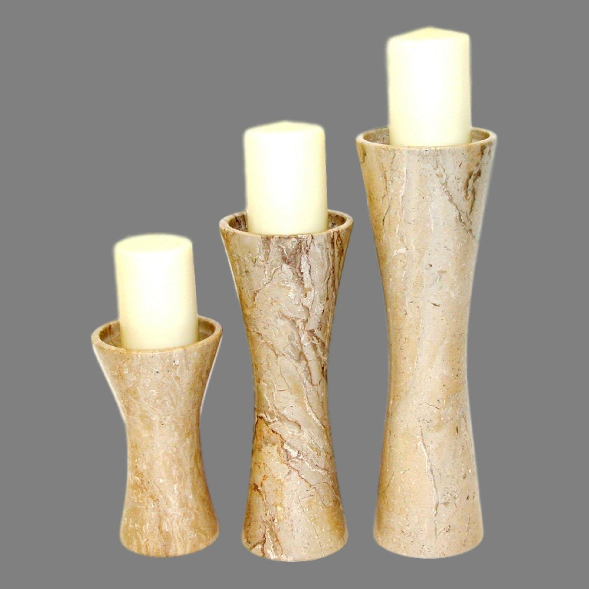 Sahara Beige Marble Pillar Candle Holder Set - Nature Home Decor