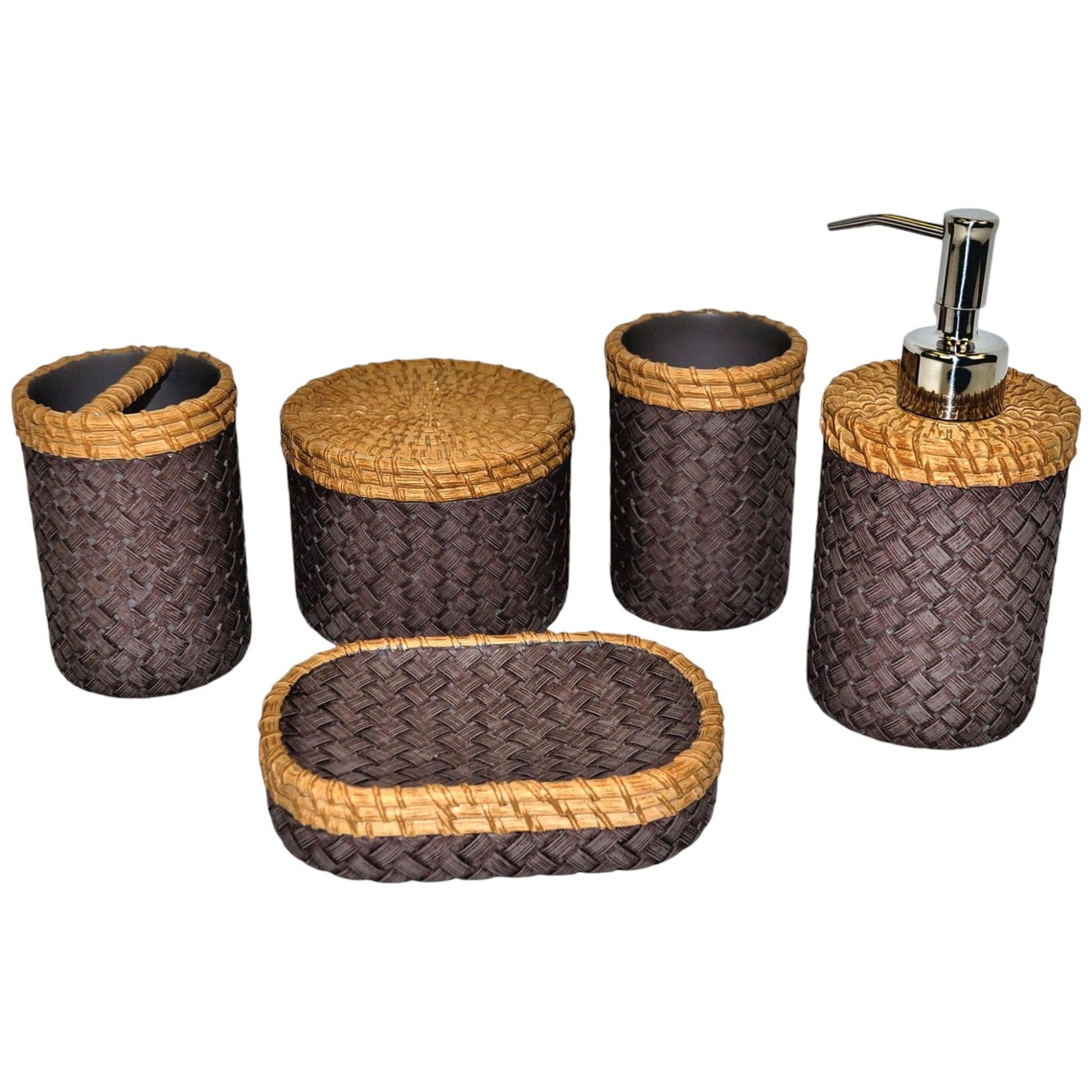 Bathroom Accessories Set of Brown and Purple Weave Design - Nature Home Decor