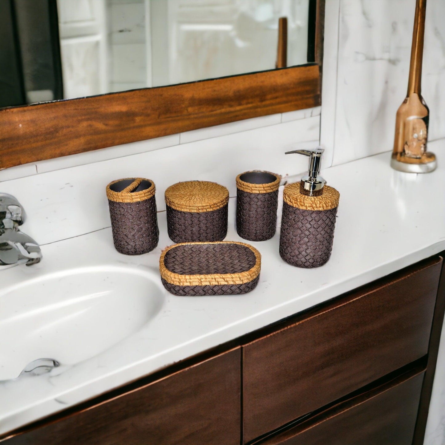 Purple Bathroom Set of Brown and Purple Weave Design - Nature Home Decor