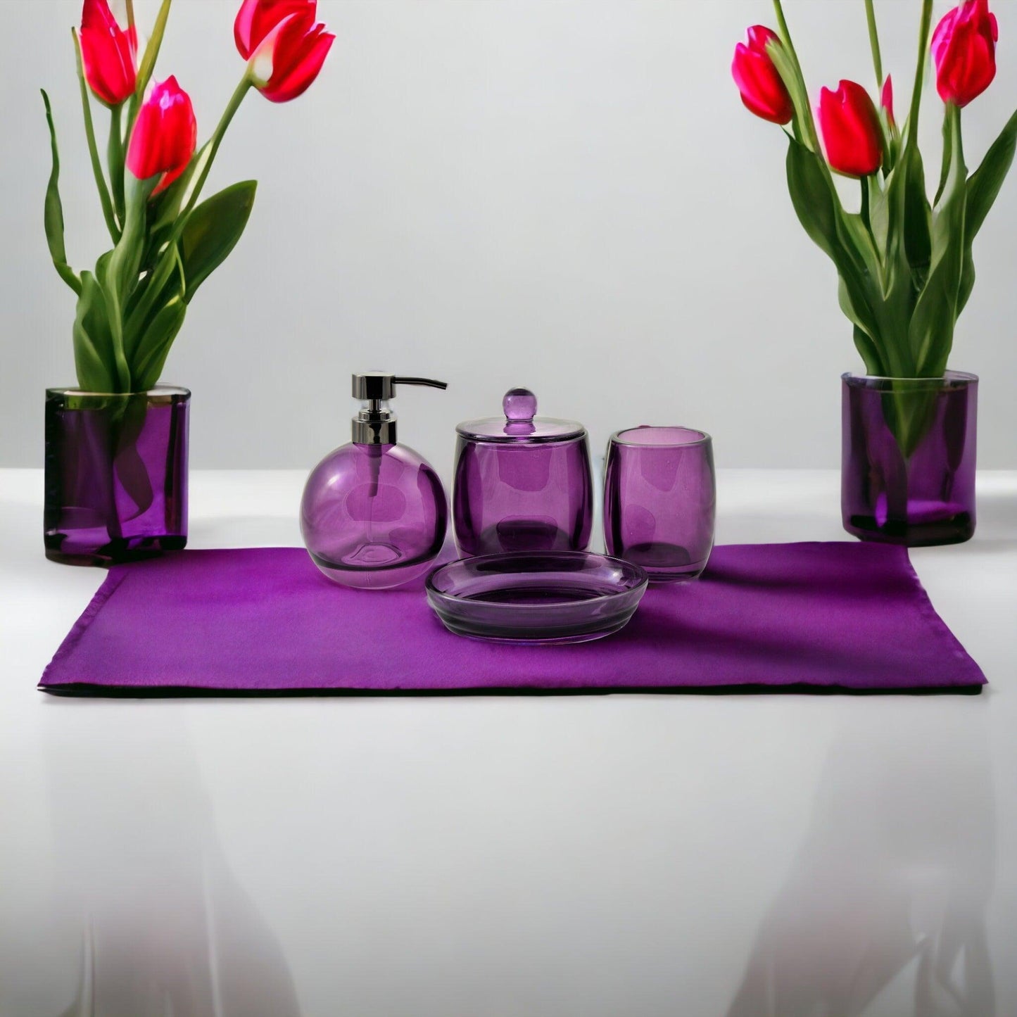 Ruby Glass 4-Piece Bathroom Set - Nature Home Decor