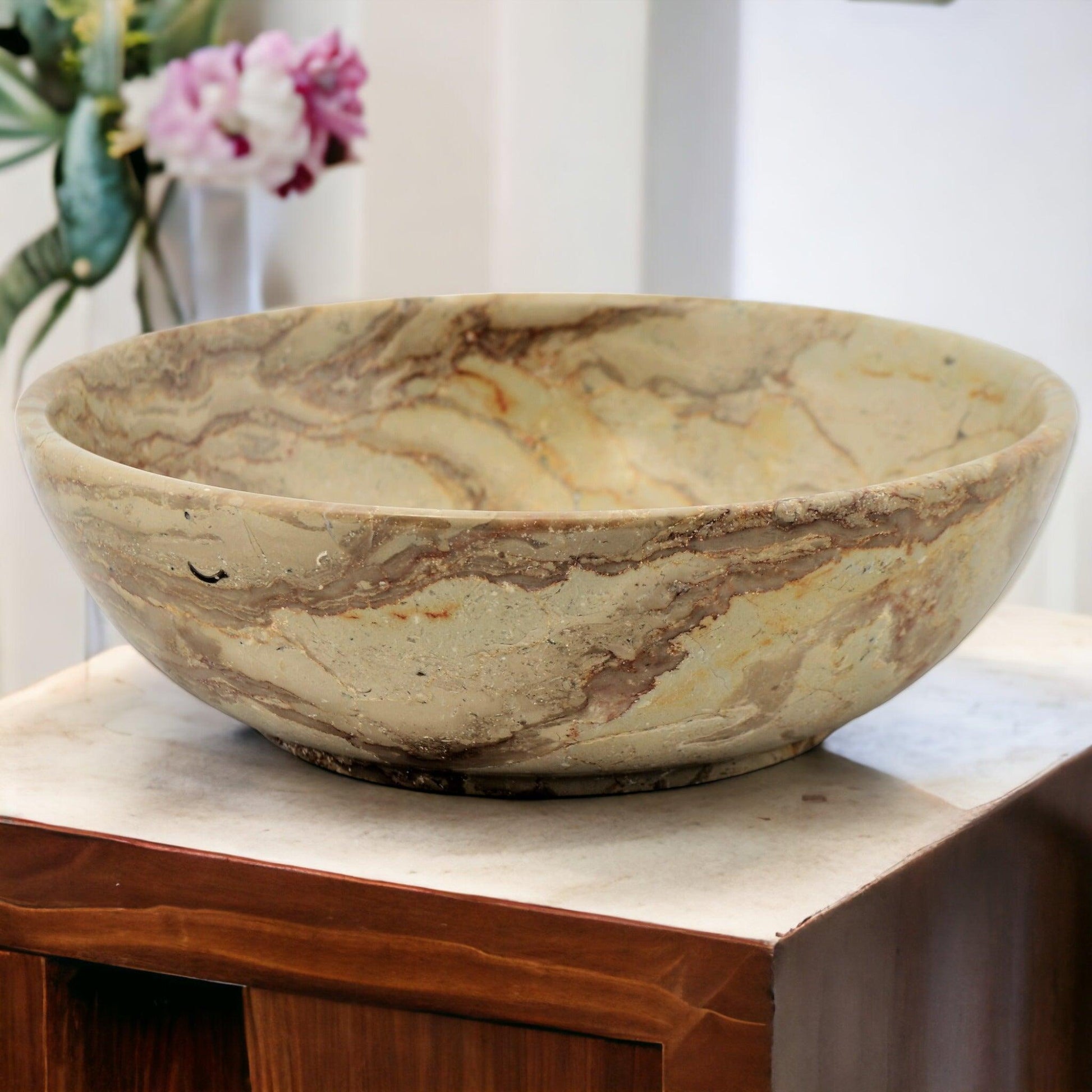 Sahara Beige Marble 12 inch Decorative Fruit Bowl - Nature Home Decor