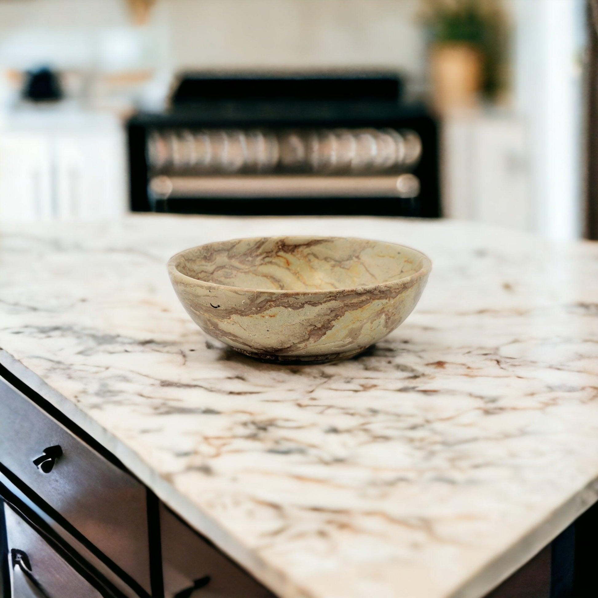Sahara Beige Marble 12 inch Decorative Fruit Bowl - Nature Home Decor