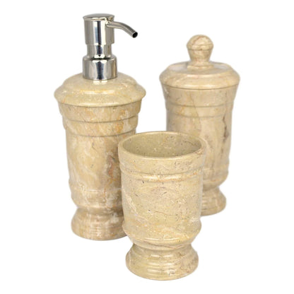 Sahara Beige Marble 3 Piece Bathroom Accessory Set - Nature Home Decor