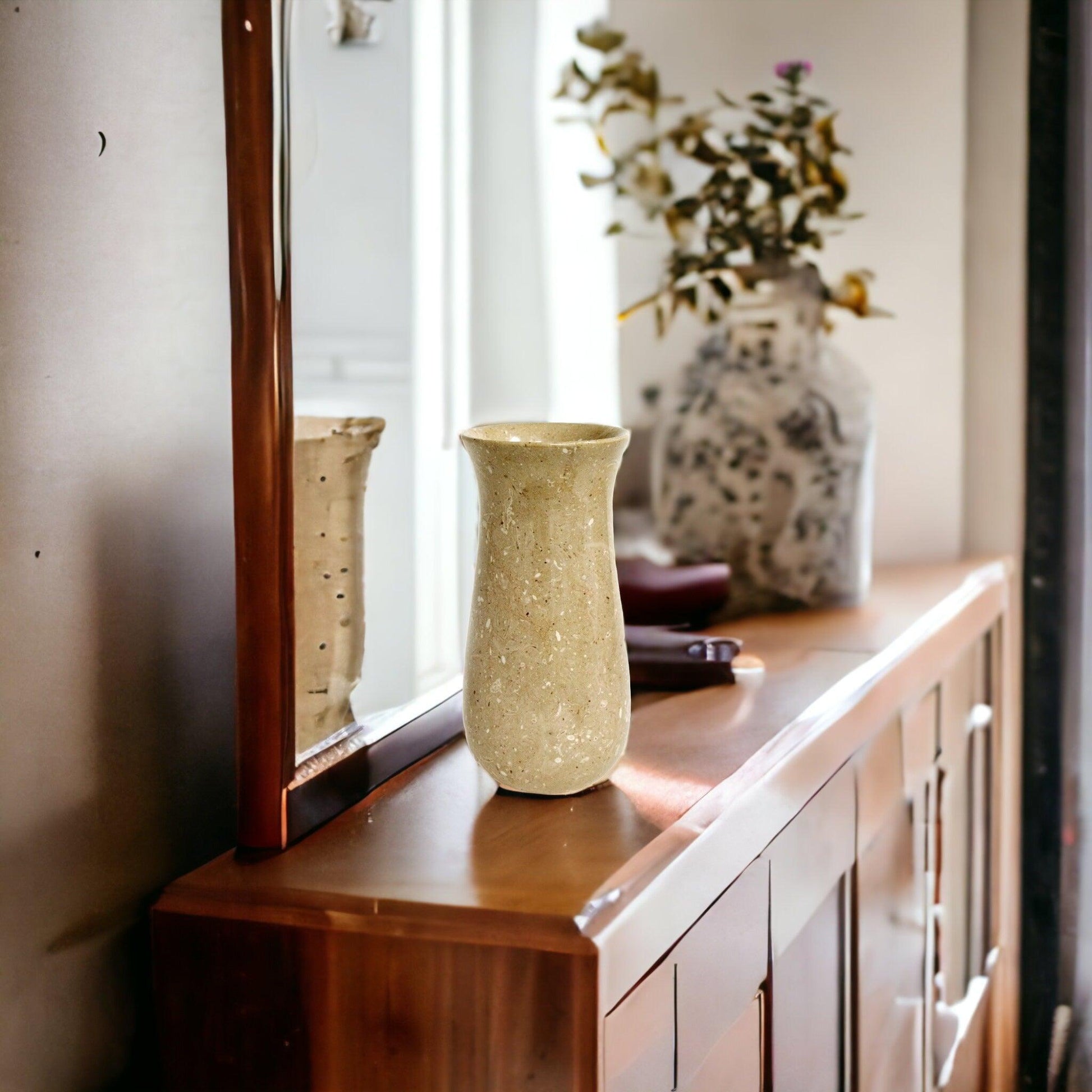 Sahara Beige Marble 9 inch Kitchen Vase - Nature Home Decor