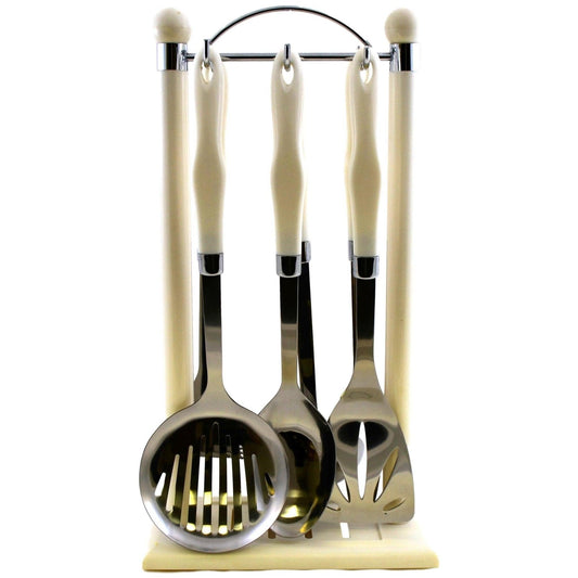 Serving Utensils Set with White Storage Hanging Stand - Nature Home Decor