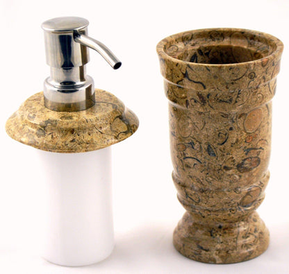 Soap and Lotion Dispenser of Fossil Stone - Nature Home Decor