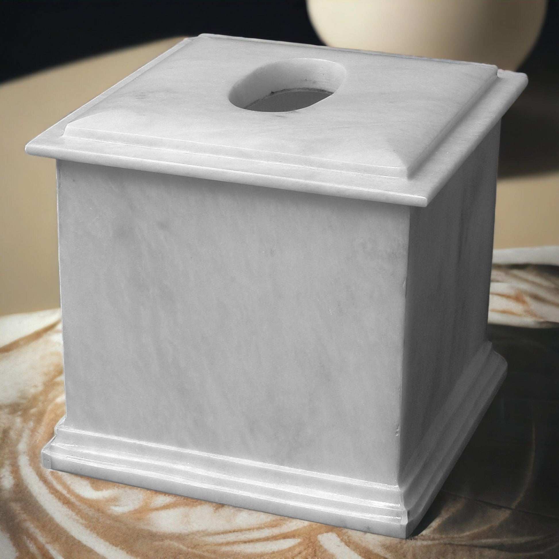 White Marble Facial Tissue Holder of Atlantic Collection - Nature Home Decor