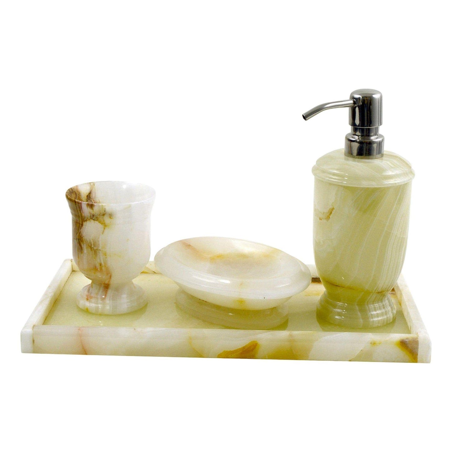 White Onyx Stone | 4-Piece Bathroom Decor Accessory Set with Vanity Tray. - Nature Home Decor